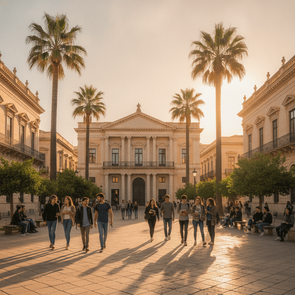 Studenti Erasmus a Sassari passano davanti alla Cattedrale di San Nicola nel centro storico della città