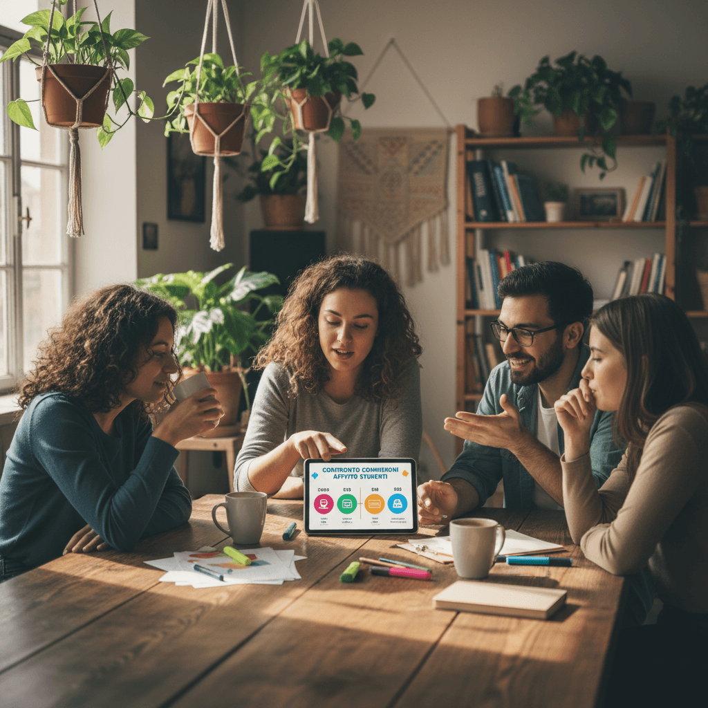 Student rental platform fee comparison — laptop showing comparative dashboard for landlords